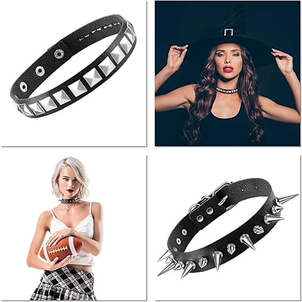 Kule Punk Choker Hjerteform Biker Lær Studded Chok for Kvinner og Menn