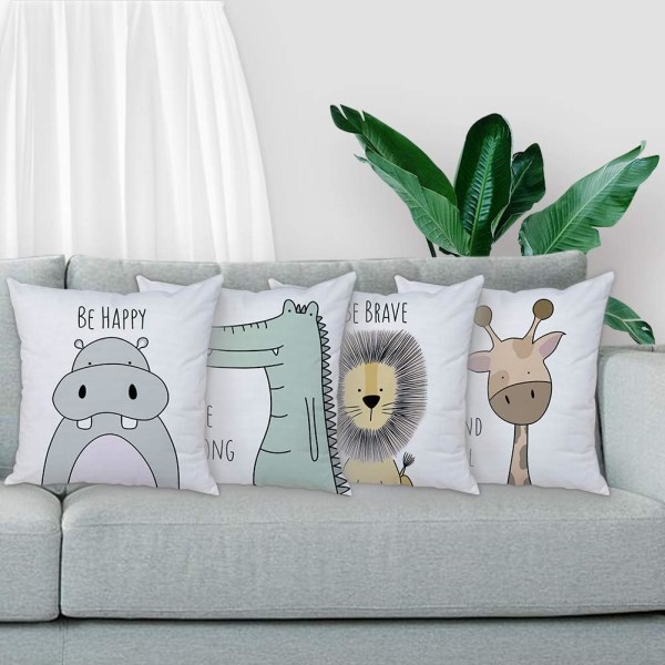 Cartoon Animal Pillow Covers Kids Pillowcase  Set of 4 Throw Pill