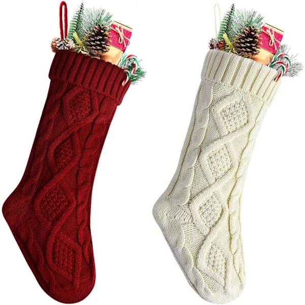 2.18" Pack Unique Burgundy and Ivory White Knit Christmas Socks S