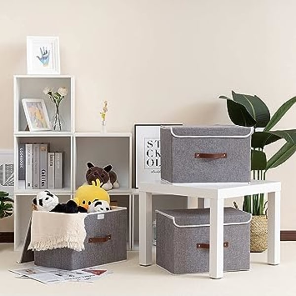 38x25x25cm, Grå Set med 1 hopfällbar förvaringslåda med lock, för handduk