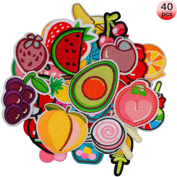 40 stykker påstrykbare fruktlapper til barneklær, frukt