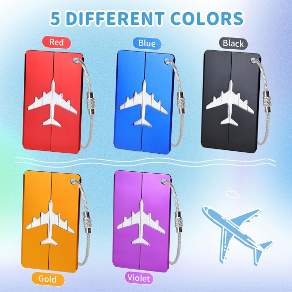 5 stk (7,5 x 4,5 cm, 5 farver) bagagemærker, aluminiumskuffert