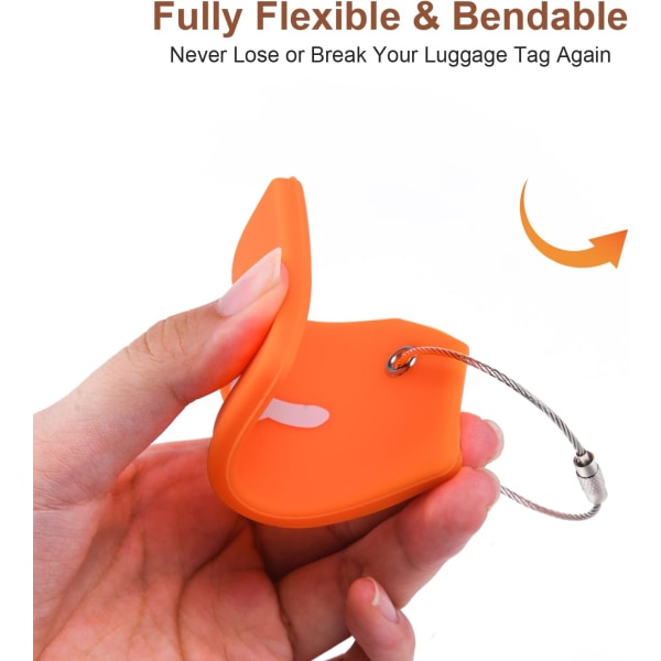 (Orange), 2-pack silikonbagageetiketter med ID-kort, silikonbagage
