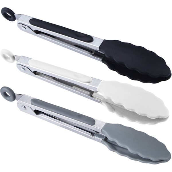 21,4 cm 8 tum Silikon Mini Serverings Tång Set Svart, Vit, Grå.
