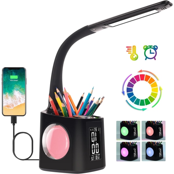 LED-skrivebordslampe, barneskrivebordslampe med RGB-fargenattlys, d