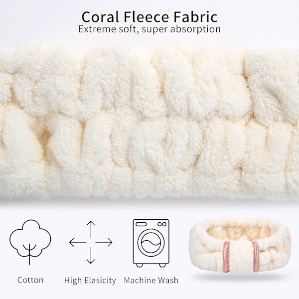 (vit, grå, khaki) 4-pack mikrofiber spa-pannband för hudvård