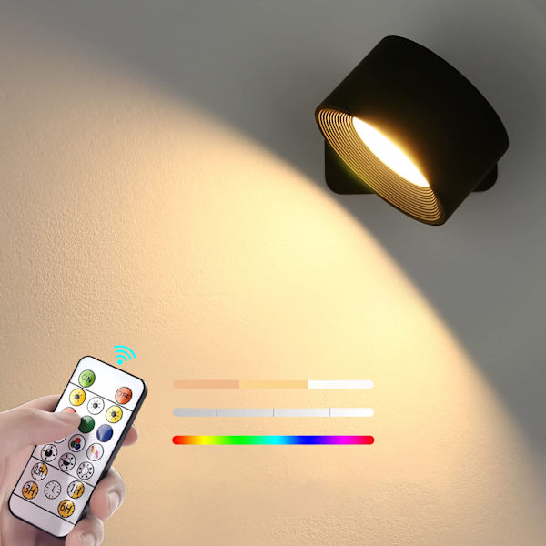 RGB-färgad magnetisk vägglampa med fjärrkontroll (svart skal thr
