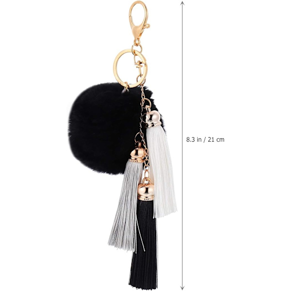 1 stk. nøglering med fluffy pompom, nøglering i imiteret pels, taskepynt, Wo