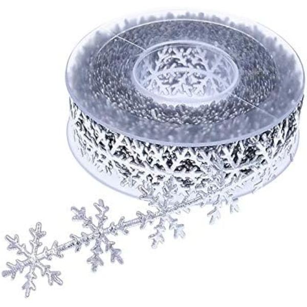 1 stk. snefnugformet sølvglitterbånd, julebånd satin
