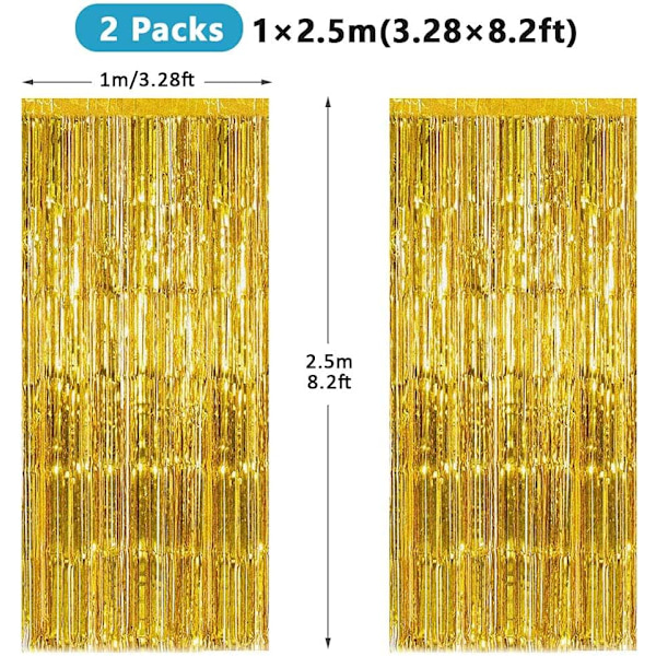 2 kappaletta metallista tinsel-verhoa, paljettiverhokoristeet, De