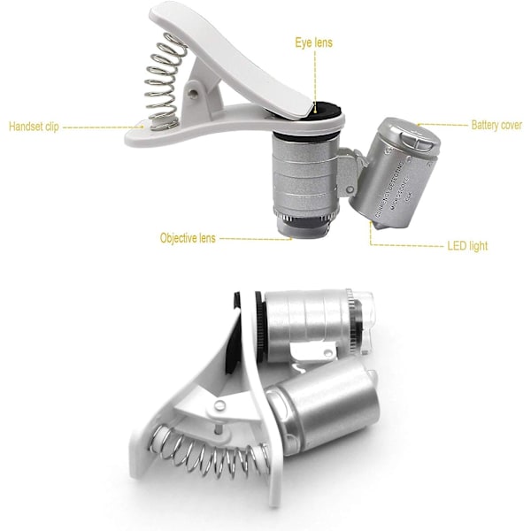 60x Zoom Mikroskop Förstoringsglas, LED Clip Mikro Lins + Ultraviolett