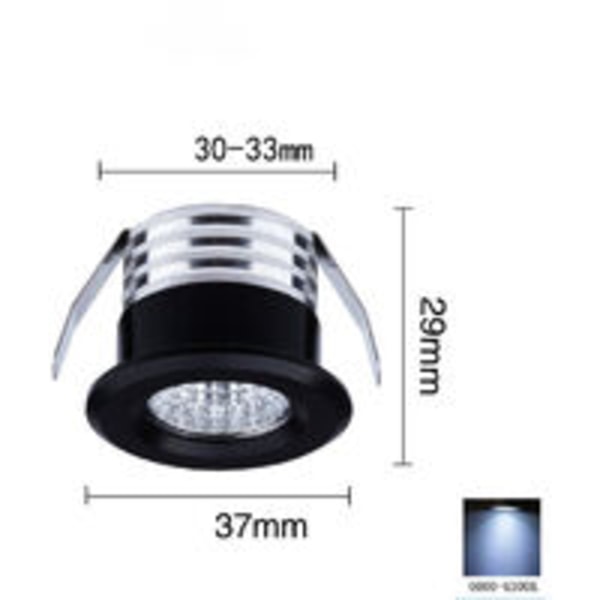 Sæt med 4 mini LED-indbygnings spotlights, 3 W, koldt hvidt lys sort