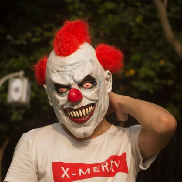 3/4 clown mask, med hår, latex