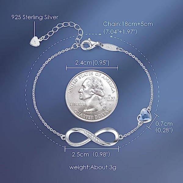 Infinity Hjerte Symbol Charm Link Armbånd for Kvinner 925 Sterling