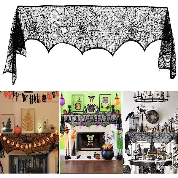 122*244cm Halloween-dekorationer, svart spets Halloween-spis S