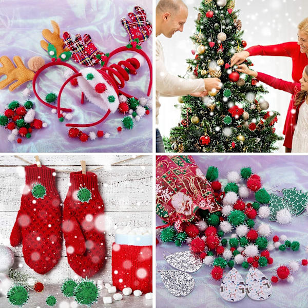 1800 stj glitterpompoms röd, grön, vit glitter P