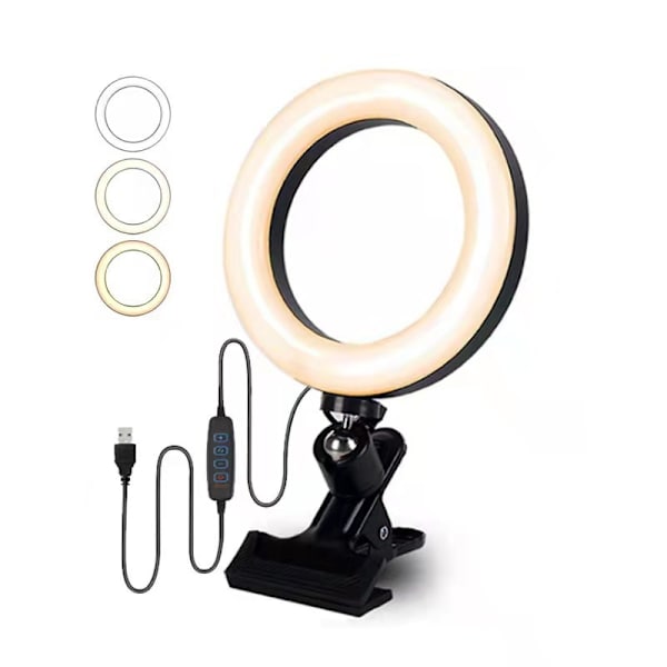 1PC Ringlampe med klemme, 6 tommers LED videokonferanselys, 3 Co