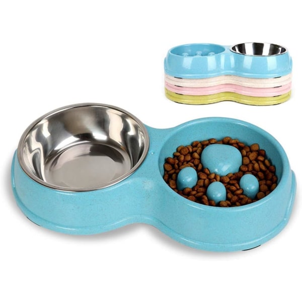 Double Pet Dog Bowl, Choke-Proof Stainless Steel Slow Feeder for