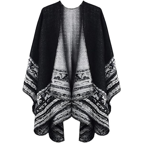 Kvinnors Retro Öppen Sjal Poncho - Rutig Tryckt Stickad Tröja Rock
