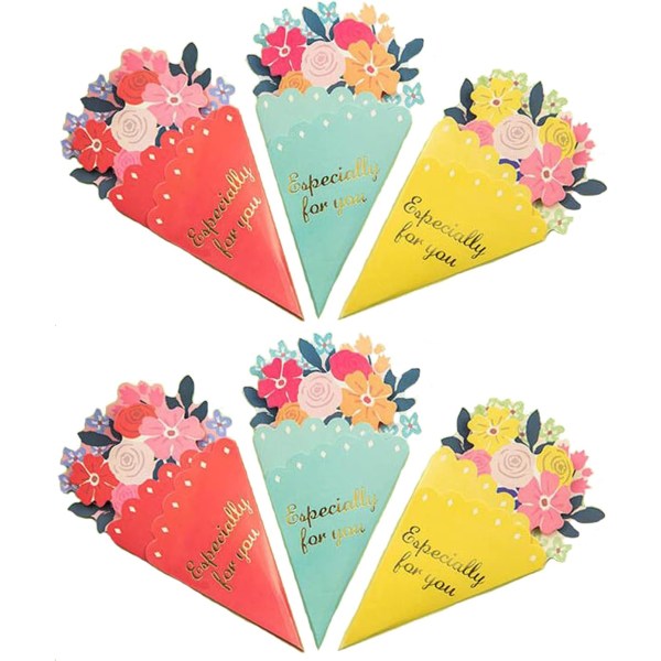 6 mini onnittelukorttia, kukkamuotoinen syntymäpäivälahjakortti lahjakoriste