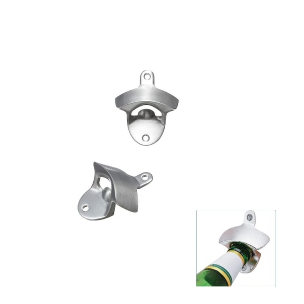 Set of 2 Wall Mounted Wine Openers with Single Screws in Matte St