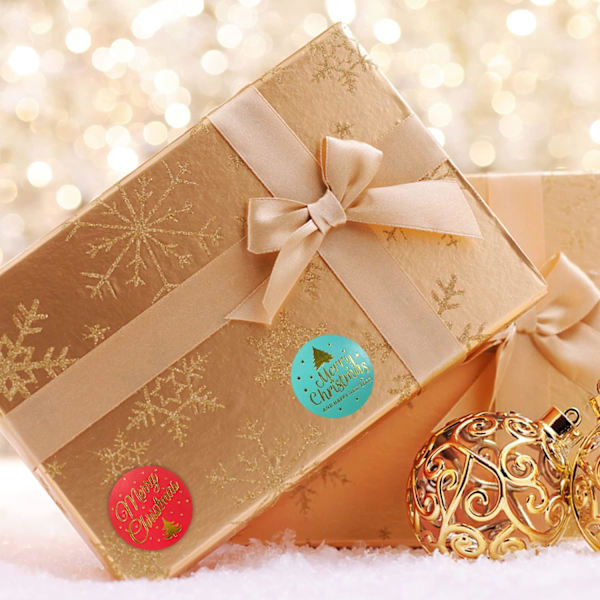 500 stk juleklistremerull 1,5 tommer Merry Xmas klistremerker