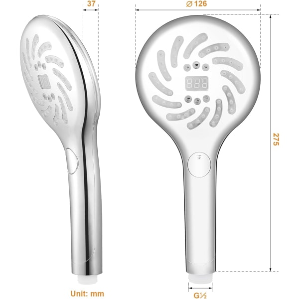 LED-duschhuvud med LCD-display för digital temperaturvisning, 3-färgs Cha