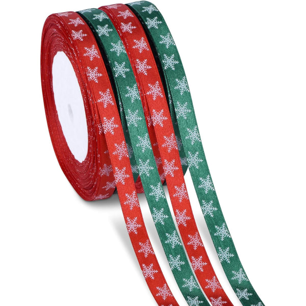 4stk julesatengbånd med snøfnuggmønster for dekor og gi