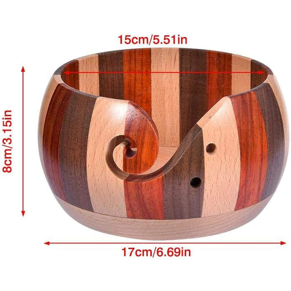 Bærbar rund form håndlavet trægarnskål til garnkugle K