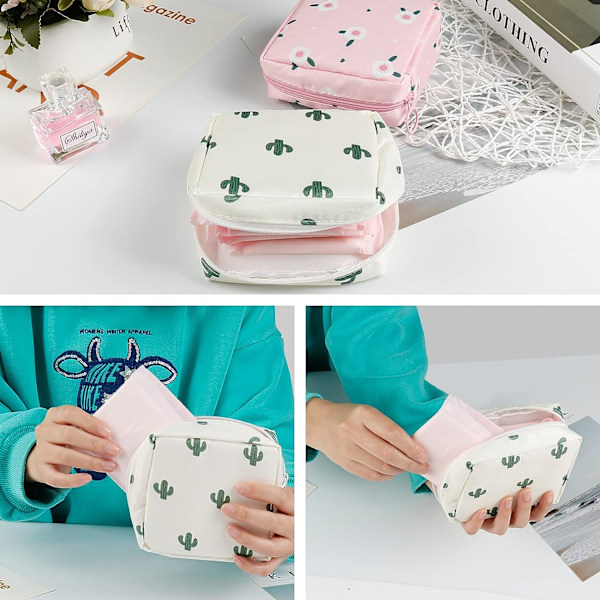 14*13*3cm,（kaktus）2 st, Sanitetsbindningsförvaringsväska, Menstruationskit T