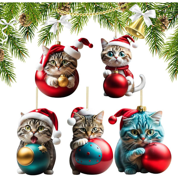 5 st julgranshänge, 2D akryl julgransdekoration för katt