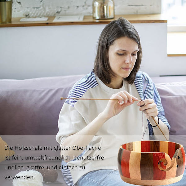 Garnskål, träsnål med designhål för stickning och virkning