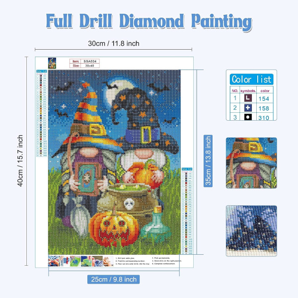30*40cm Halloween diamond painting Gnome vuxenkit, pumpa diamon