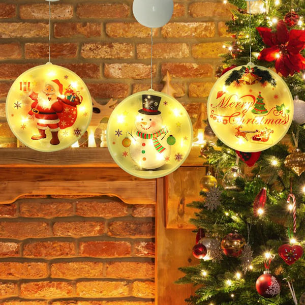 3 snømann og nisse LED-lyssnor, 3D rund snømann LED-krist