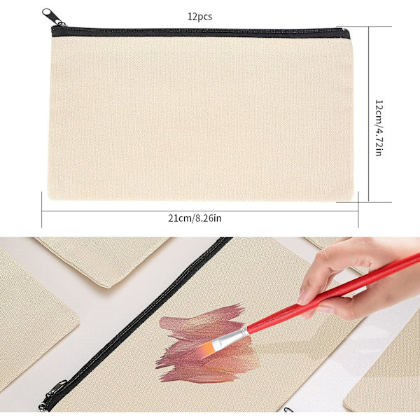 1 stk. (beige) Canvas Makeup Taske, Rejse Kosmetik Taske, DIY Blank Can