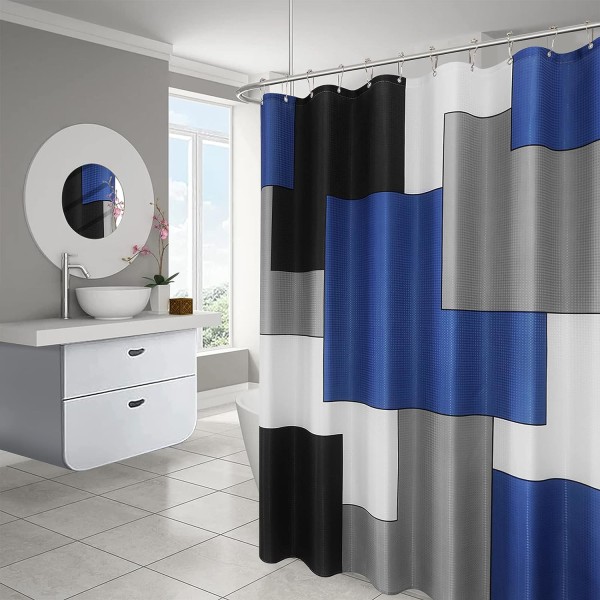 Modern blå duschdraperi Geometrisk svartvit blå dusch