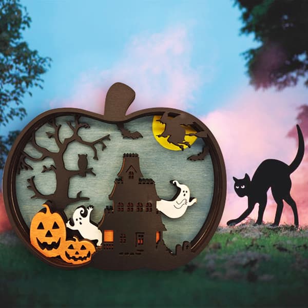Lystetre lysende trepynt til Halloween, trepynt med gresskar