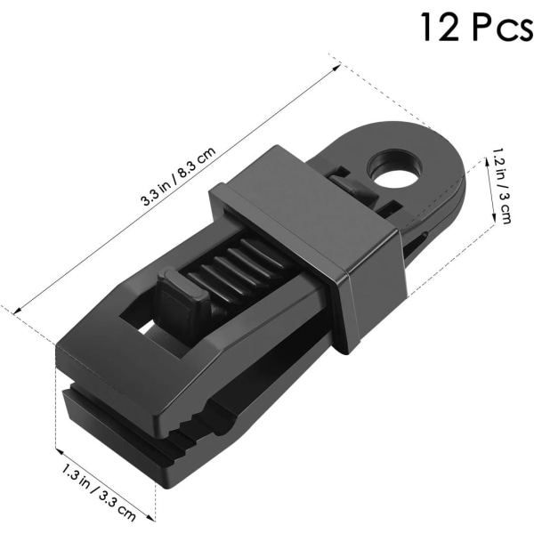 12 stk presenningstøtte teltplastklemmer for utendørs (svart)