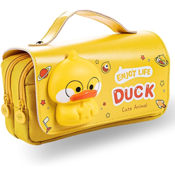 Pencil Case, Cute Yellow Duck Pencil Case with Decompression Toy,