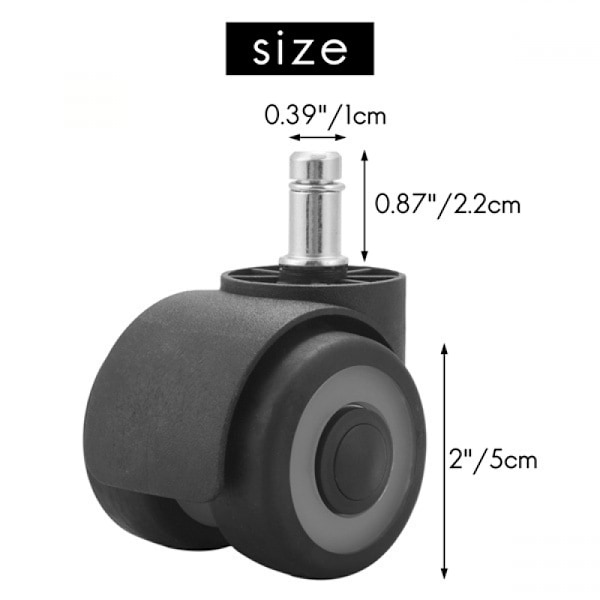 Kontorstolhjul 5-pakke - 11 x 22 mm - Dobbelt hjuldesign - Ingen riper