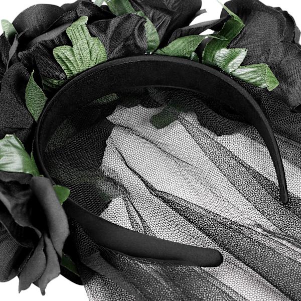 Sort Blomsterkrone Hovedbånd Gotisk Brudeslør Halloween Tiara Hea