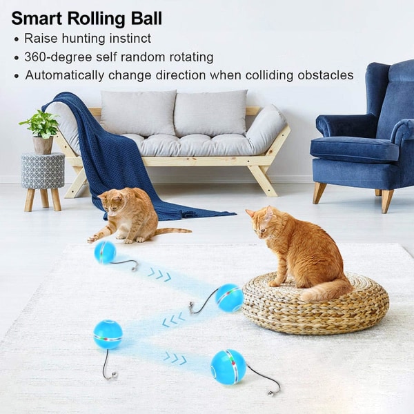 1 stk(blå)Kattelegetøj, Legetøjskugle med LED-lys, Kattespids, Ringklokke og
