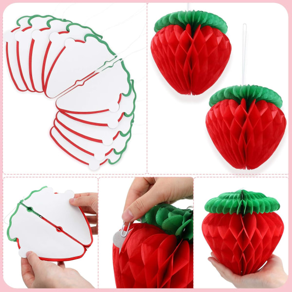 10 stykker 6-tommers papir jordbær honeycomb baller til dekorasjon