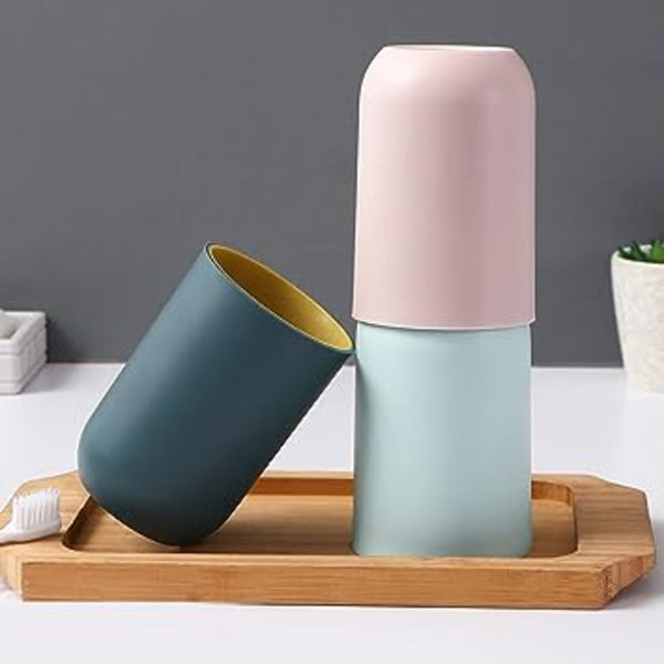 (Lysegrå, Mørkeblå, Lyse Rosa, Lyseblå) 4PCS Tannbørstebeger