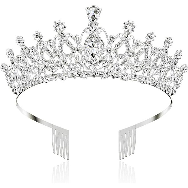 Krystallkrone Tiara, Tiara med Rhinestone Kam for Brud Pigekonkurrence
