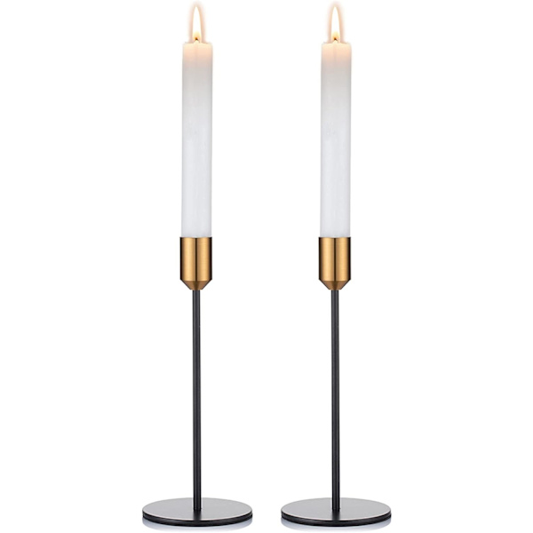 Stående Lysestage - Tynde Sorte & Guld Lysestage, Elegan