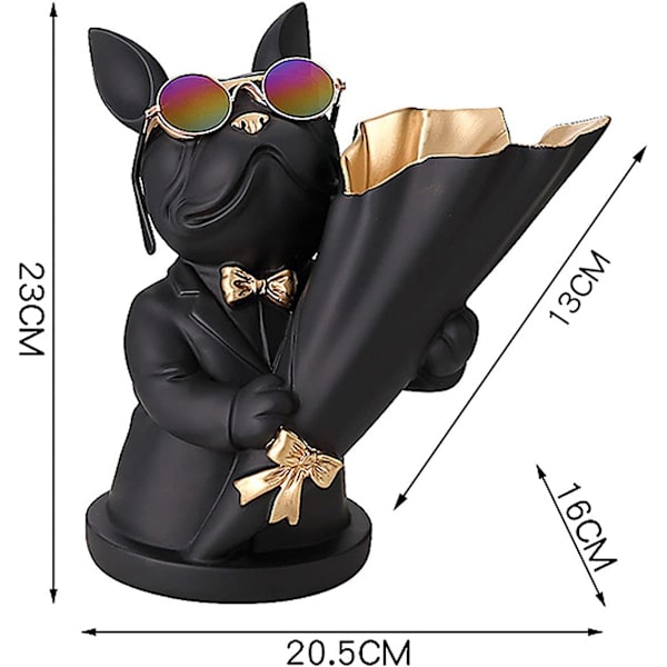 Fransk Bulldog Statue med Bakke i Rustfrit Stål, Borddekoration