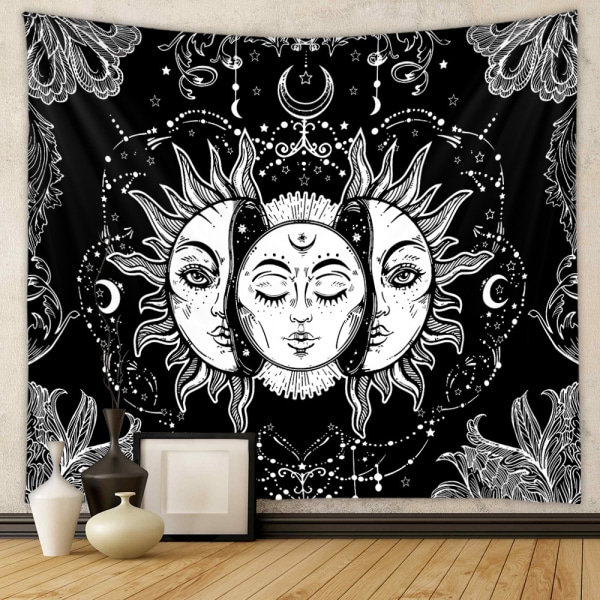 Sol og Måne Tarot Tapestry Psykedelisk Tapestry Black Celestial