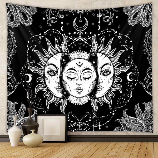 Sol og Måne Tarot Tapet Psykedelisk Tapet Sort Himmellegeme