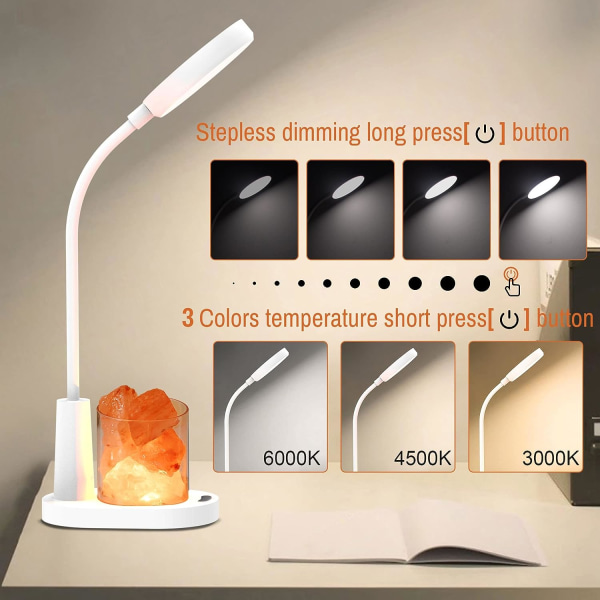 Barnebordlampe, bordlampe med Himalayasalt, automatisk farge C